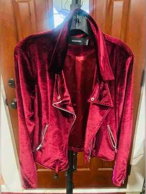 MINKPINK Velvet Moto Jacket - Deep Burgundy